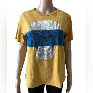 Zara Mustard Yellow Tiger Skull Graphic T-Shirt